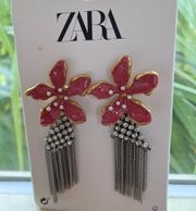 NWT ZARA RHINESTONE SPARKLY BLOGGERS FAV PEARL FLOWER EARRINGS