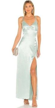 ELLIATT Sloane Maxi Dress in Pistachio Large New Womens Satin Long Gown