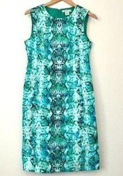 LIZ CLAIBORNE Green Black Snakeskin Snake Animal Sheath Work Office Dress 8 FLAW