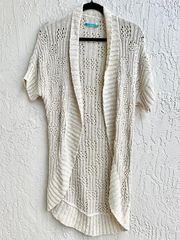 Alice + Olivia Short Sleeve Open Knit Cardigan Sweater Cream Women's Medium