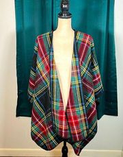 Woolrich Women's O/S One Sz Blanket Coat Wrap Shawl Cape Poncho Red White Plaid