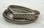 Vintage Textured Buckle Silver Tone Coil Stretch Cinch Belt Size Small S Medium