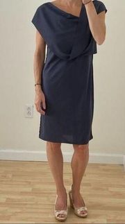 Slate Gray Draped Front Raw Edge Sheath Dress