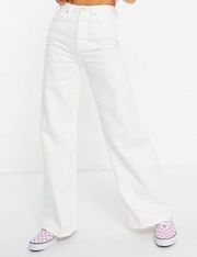 Creme High Waisted Wide Leg Jeans