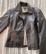 Dark Brown Leather Button Up Jacket 