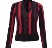 Cabi Royal Striped Pullover Sweater Womens Medium Black Red Purple V-Neck Sz M