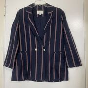 the GREAT. Navy striped double breast knit oxford blazer jacket size Small 1