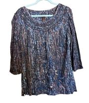 Multiples Top Womens Large Multicolor Print Embellished Stretch Blouse Ladies