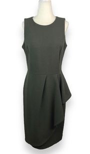 Michael Kors Structured Asymmetric Peplum Detail Sheath Dress in Olive