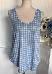 Cynthia Rowley Blue & White Checkered Daisy Tank Top