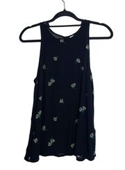 Old Navy Black & White Floral Print High Neck Swing Tank Top