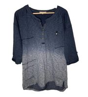 Gilded Intent Buckle Dip Dye Henley Tunic Slub Knit Top‎ Tee Size M Ombre