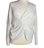 Full Circle Trends Womens White Knit V-neck Sweater Twisted Crop Hem‎ Sz 2XL