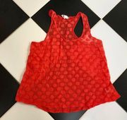 Red Sheer Mesh Polka Dot Pattern Sleeveless Tank Top Cropped Lace Lg