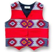 Vintage Orvis Vest Tailored Suit Red Multicolored Southwest Woven Geometric