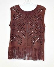 MLV Gwen Brown Leather Suede Fringe Sleeveless Top New With Tags XSmall