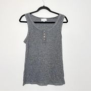Bohme Charcoal Gray Ribbed Henley Tank Wood Buttons Size Large