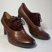 Naturalizer Size 9.5 Brown Leather Suede Oxford Heels Lace Up Shoes Booties