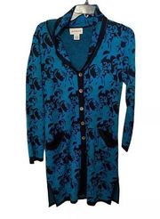 Peck & Peck Cardigan Blue Floral Size Small Womens Button Up
