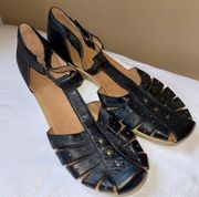 Easy Spirit Leather Heeled Black Sandals