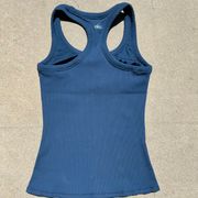 Navy Ribbed Full Length Racerback Tank Top