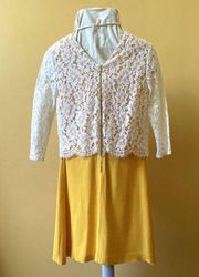 Paris Yellow White Lace 3/4 Sleeve Mini Dress Size 1