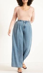 Eloquii Light Rinse Pleated Wide Leg Jeans