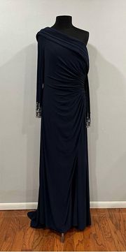 Mac Duggal 12231 One Shoulder Long Sleeve Jeweled Accent Jersey Gown 14