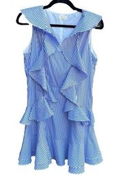 Tea & Cup Blue White Stripe Ruffle Mini Dress