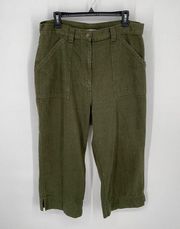 Bill Blass VINTAGE Capri Jeans 14 Army Green High Rise Cotton Utility Carpenter