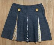 Ivy Jane Denim Pleated Skirt Size 4 Made In USA Yellow Cotton Inserts Side Zip