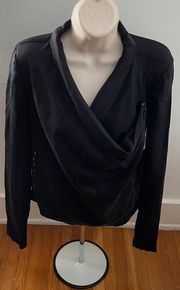 NWT  Black Tencel & Linen Moto Jacket with Pockets & Zippers, size S