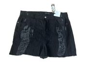 BOOHOO Black Denim Frayed Shorts Size 18 NEW