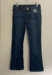 Rock & Republic Dark Wash Straight Leg Denim Jeans Studded Embroidered Distress