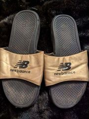 New balance, gold slides shoes, size 8 ￼