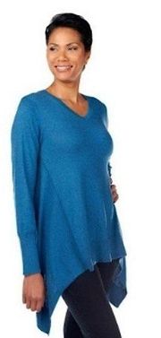 LOGO by Lori Goldstein Blue Cotton Cashmere Asymmetrical Hem Sweater Size XXS