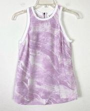 Helmut Lang Lilac & White Tie Dye Silk High Neck Slitted Tank Top Blouse Size S