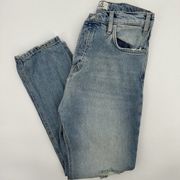 Free People Blue Denim‎ Distressed Ripped Boyfriend Straight Jeans Size 24