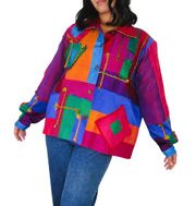 1980s Funky Vintage Coldwater Creek Multicolor Rainbow Tassel Jacket 1X