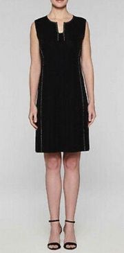 Misook Sleeveless Black Studded Trim A-line Dress Size Medium