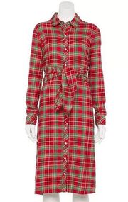 Croft & Barrow Red Plaid Knot-Waist Shirt Dress