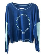 Flirtitude Active Womens Size XXL Blue Graphic Long Sleeve Tee Blouse