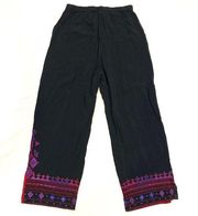 Chico’s Black Embroidered Wide Leg Flare Pants Size Medium