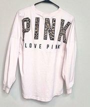 PINK - Victoria's Secret Victoria’s Secret PINK Baby Pink Cheetah Varsity Pullover!