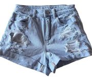 American Eagle  Mom Jean Shorts Denim Stretch Distressed Light Wash-Cuffed-Sz 2