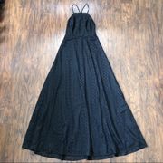 Kimchi Blue • Apron Neck embroidered maxi dress black eyelet backless strappy