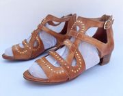 ANTELOPE COLLECTION Macaria  Size 6 Low Heel Leather Tan Studded Sandals