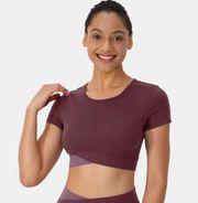 NWT HALARA Cloudful Round Neck Crossover Color Block Cropped Sports Top Large L