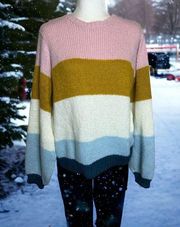 Multicolor Wide Stripe Crewneck Sweater Pullover Size 10 Large