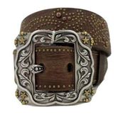 Justin SAN ANTONE Sz 30 Belt Studded Brown Leather Square Silver Tone Buckle